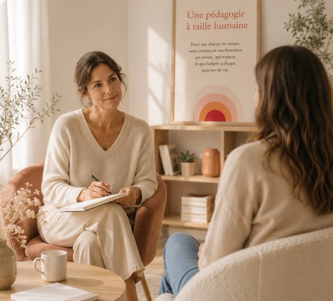Séance d'accompagnement en sophrologie entre deux personnes