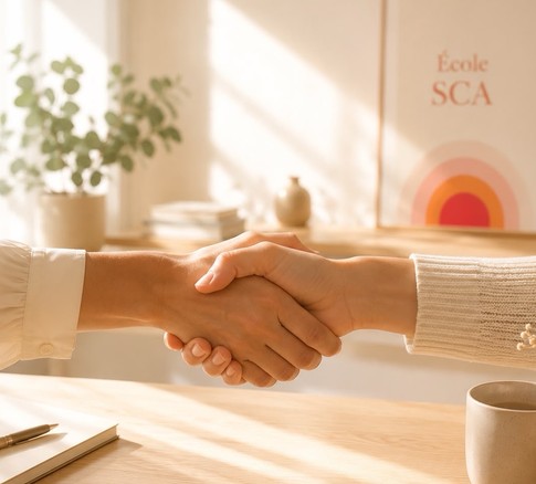 Poignée de main chaleureuse dans un cabinet de sophrologie