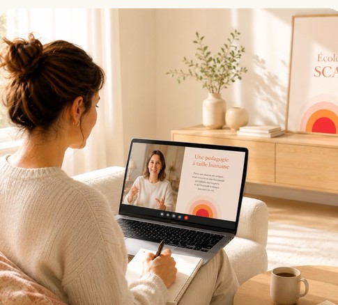 Élève suivant un cours de sophrologie en ligne sur son ordinateur