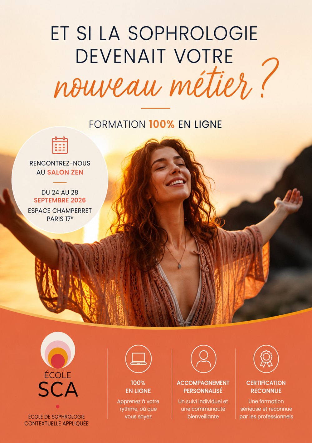 Affiche École SCA au Salon Zen 2026 — Et si la sophrologie devenait votre nouveau métier