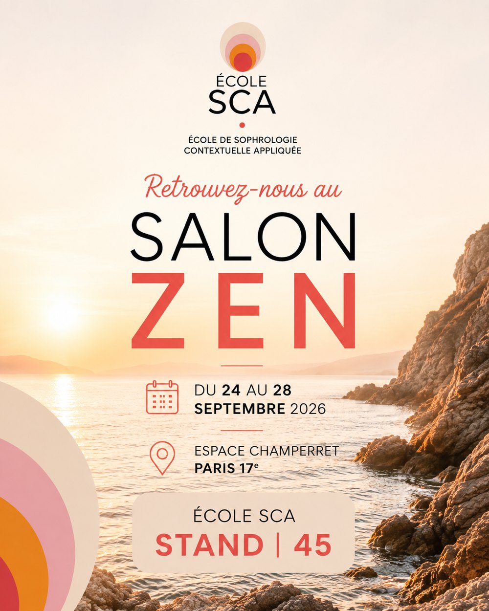 Affiche « Retrouvez-nous au Salon Zen » — École SCA 2026
